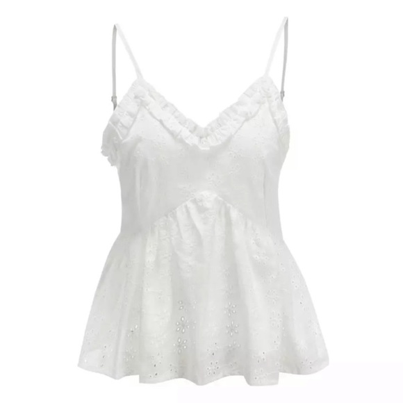 CLEARANCE Boho White Eyelet Ruffle Trim Cami Tank Top - Picture 5 of 6